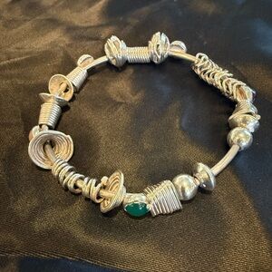 Handcrafted Sterling Silver Bangle Bracelet with Gemstones